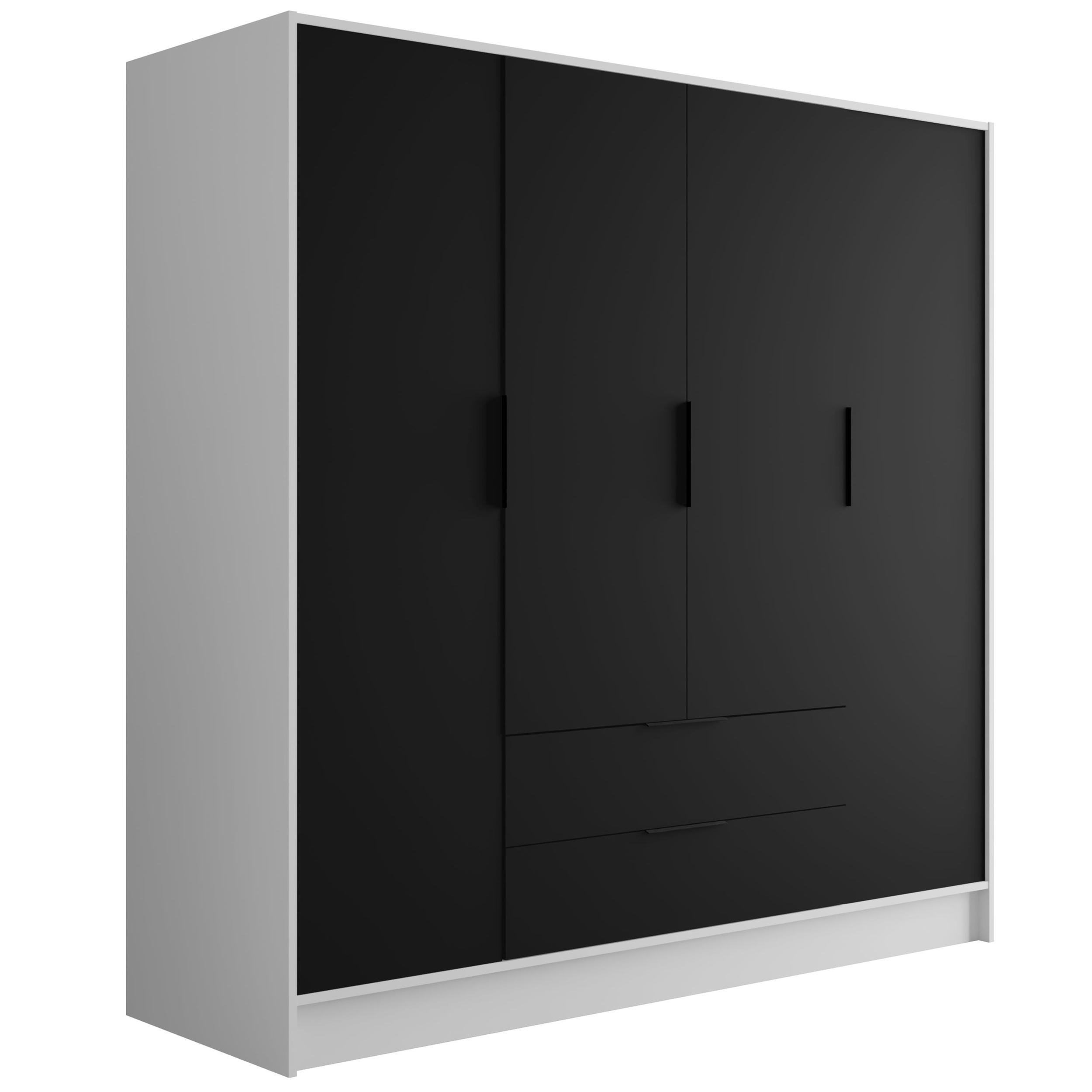 KLEIDERSCHRANK mit Flügeltüren KOLIN 200x200cm Weiß / Schwarz - Schwarz/Weiß, Holzwerkstoff (200/200/51cm) - ALTDECOR