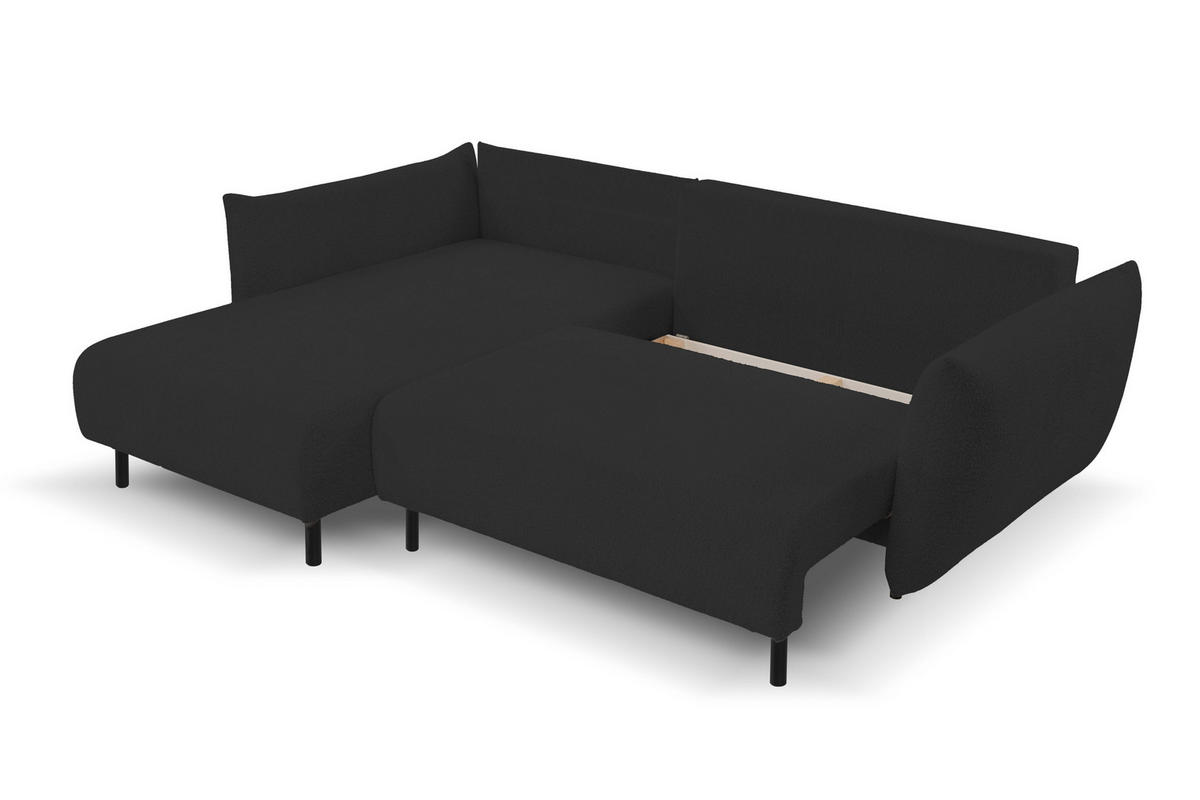 ECKSOFA ADEL mit Schlaffunktion und Bettkasten, L-förm, Metallbeine, verstellbar lose Rückenkissen, freistehend, LINKS, 171x257x90 cm, Black - Schwarz, Holz/Textil (171/257cm) - DomoHome