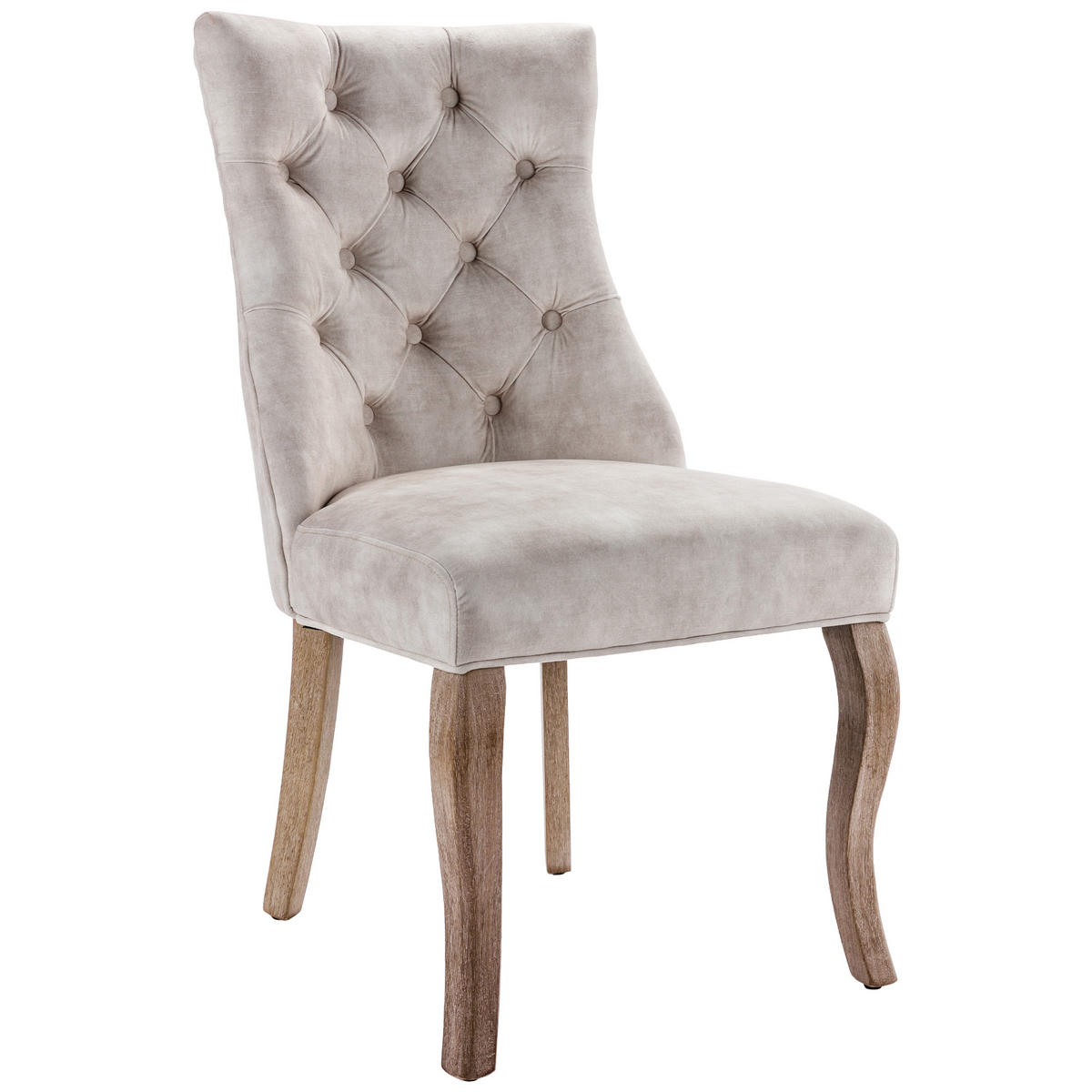 ESSZIMMERSTUHL 2er-Set mit Samtbezug, diamantförmigen Knopfdetails, ergonomischer Rückenlehne und massiven Gummiholzbeinen, hellbeige - Beige, Textil (51/97/47cm) - Luhomfu