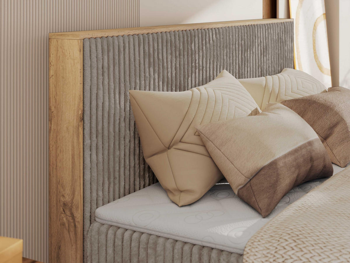 BOXBETT WOOD CLASSIC KING 180/200 - Hellbraun Cord - H4 - Hellbraun, Textil (180/200cm) - MKS