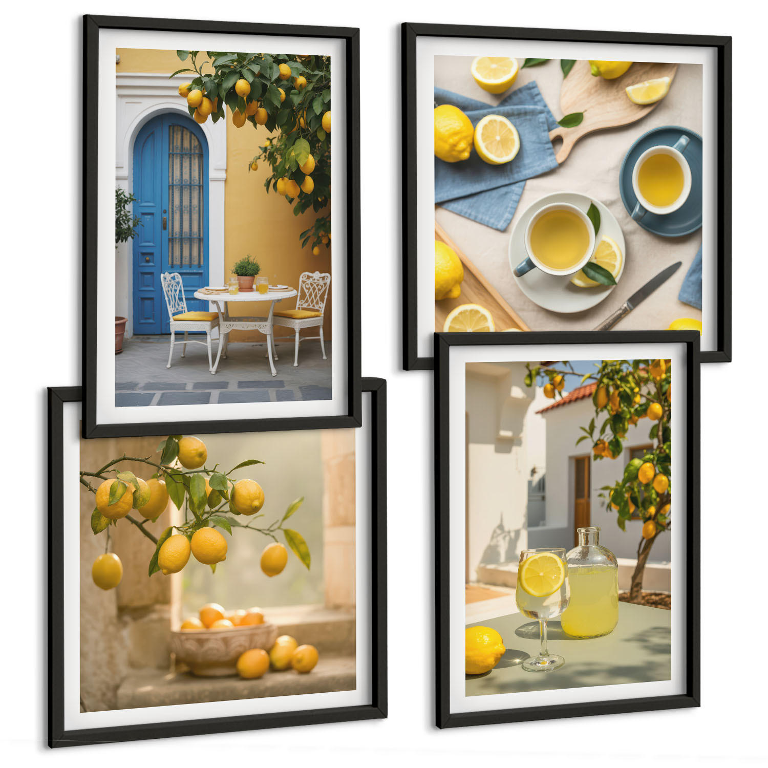 BILDER SET 4er Set - 50x50 cm & 40x60 cm Schwarzer Rahmen - Zitronenlimonade blaue Tür - Schwarz, Kunststoff (50/50cm) - TULUP