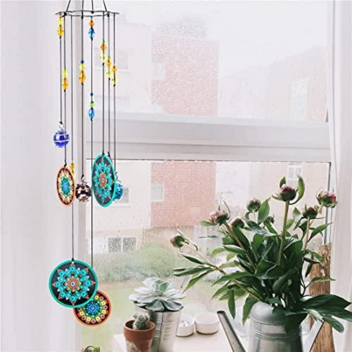 WINDSPIEL Mandala mit Chakra-Kristallperlen 61 cm - Multicolor, Metall (59.7/9.4/9.4cm)