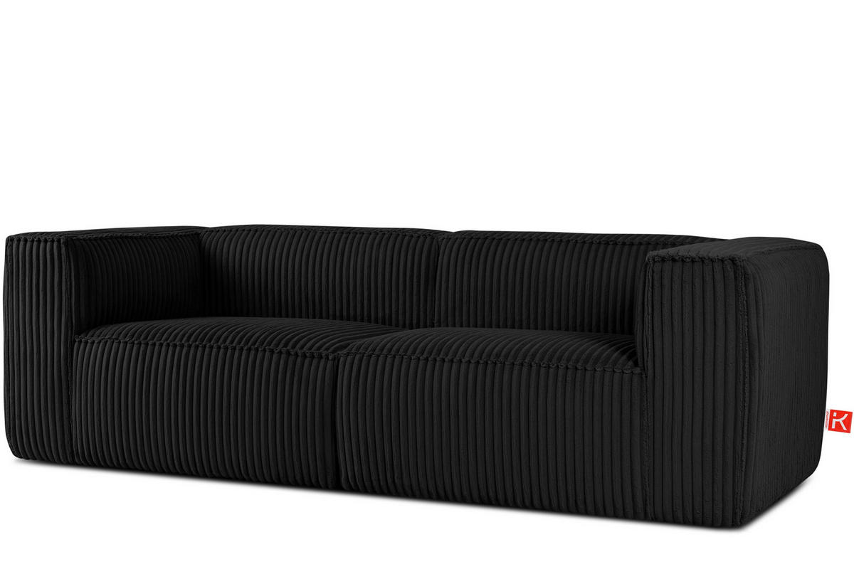 3-SITZER-SOFA FEROX Modern, Cord-Stoff, schwarz - Schwarz, Textil (246/73/96cm) - KONSIMO®