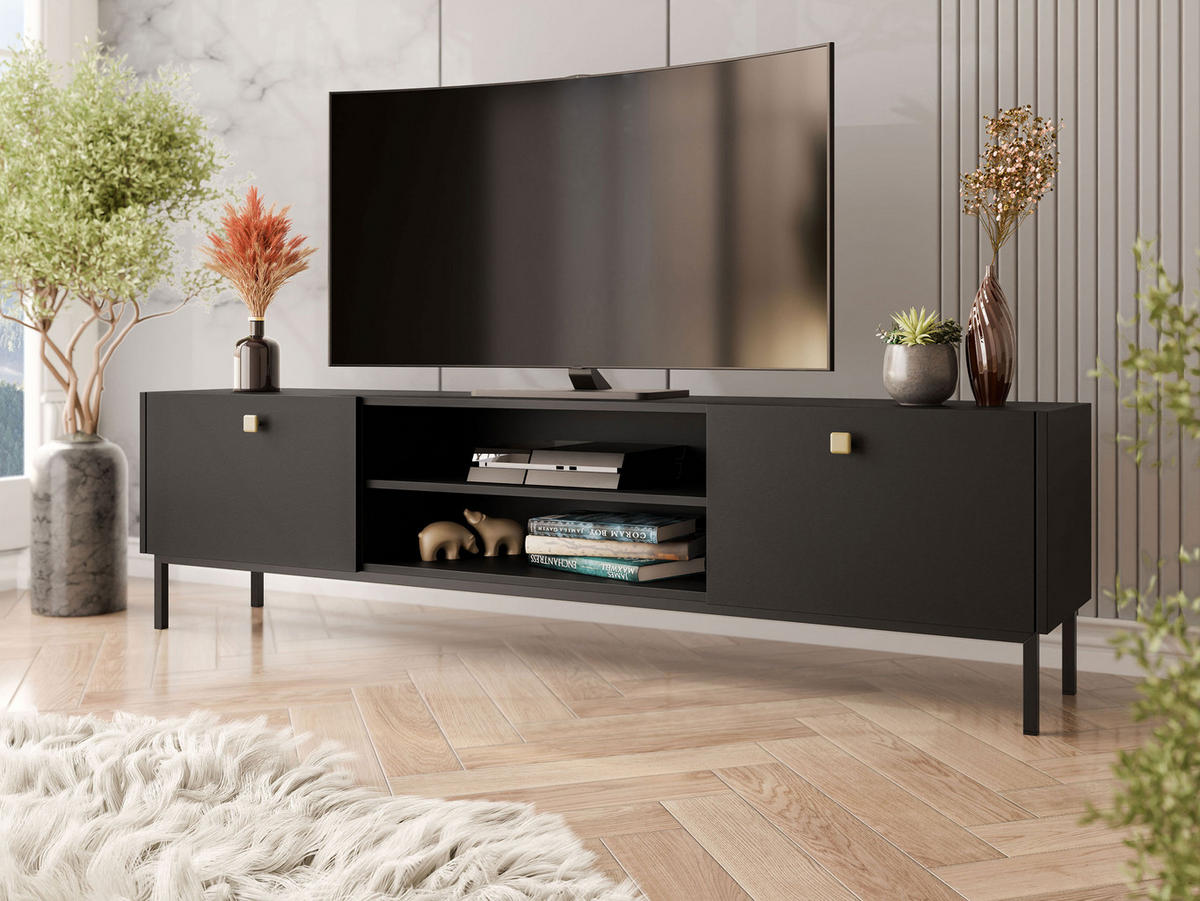 TV-LOWBOARD Nutero 2KW - Goldfarben/Schwarz, Holzwerkstoff/Metall (180/48/35cm) - MIRJAN24