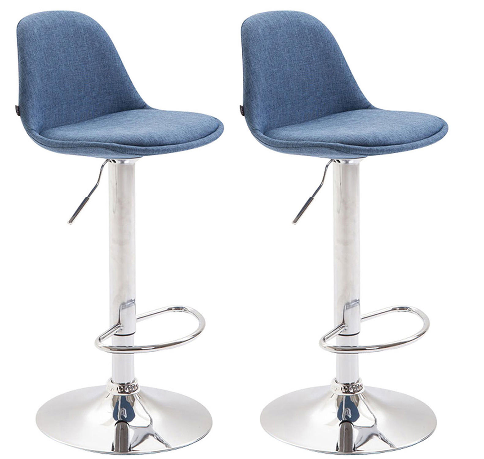 BARHOCKER Kilian, 2er Set, Gestell Metall in Chromoptik, Stoff Blau - Blau/Chromfarben, Textil/Metall (39/100/43cm) - TPFLiving