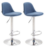 BARHOCKER Kilian, 2er Set, Gestell Metall in Chromoptik, Stoff Blau - Blau/Chromfarben, Textil/Metall (39/100/43cm) - TPFLiving