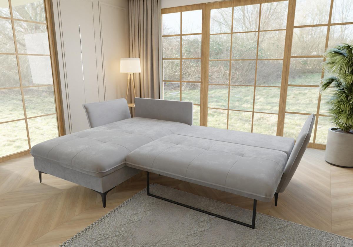 ECKSOFA Mira Hellgrau Samt-Stoff - Hellgrau/Schwarz, Textil/Metall (260/168cm) - S-Style Möbel