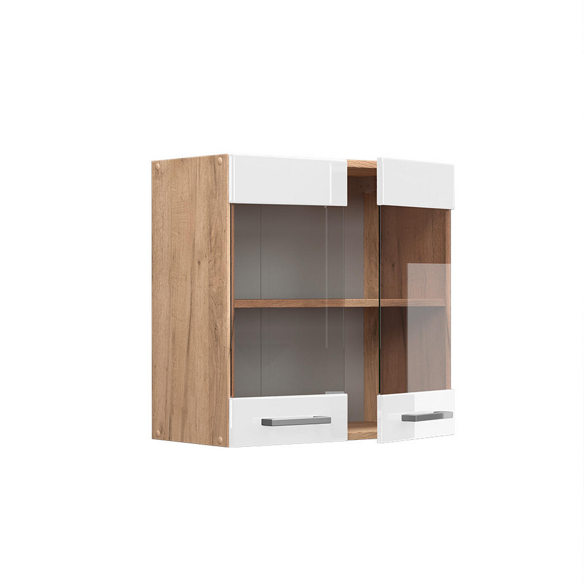 KÜCHENGLASSCHRANK R-Line Weiß Hochglanz 60 cm - Honigeiche/Weiß Hochglanz, Holzwerkstoff (60/60/31cm) - Vicco