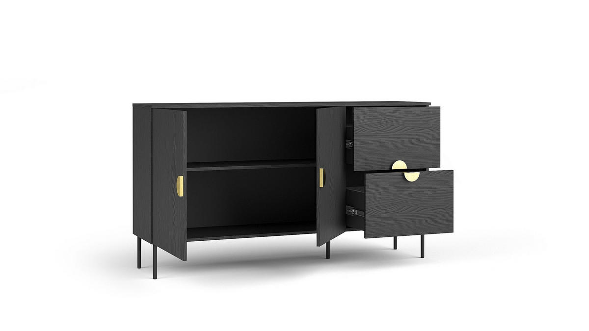 KOMMODE AXIS 159,9/87,6/40cm mit 2 Schubladen 2 Türen Schwarz - Schwarz, Holzwerkstoff (159.9/87.6/40cm) - MASSENO