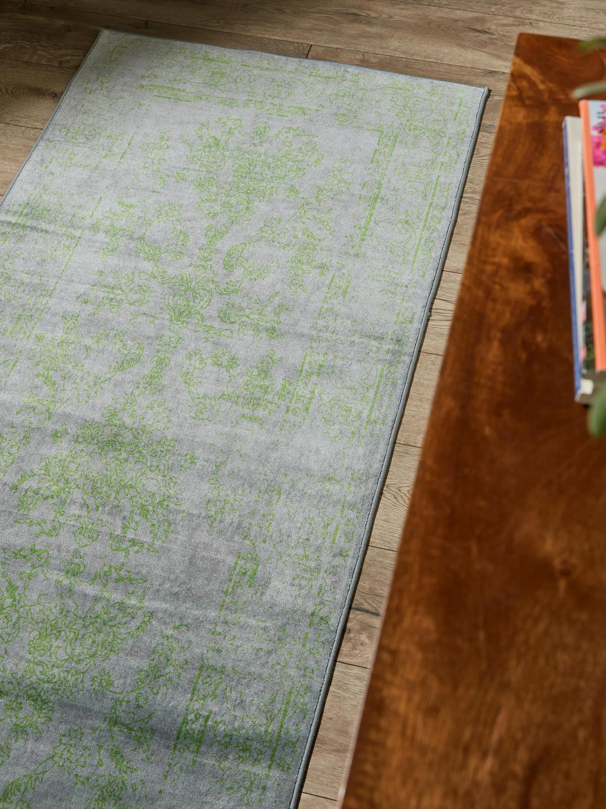 VINTAGE-LÄUFER Miray waschbar 80/240 cm - Grau/Grün, Kunststoff (80/240cm) - benuta Nest