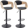 BARHOCKER 2er Set Lederlook natura/schwarz - Eukalyptusholzfarben/Schwarz, Textil/Metall (50/86/48cm) - CLP