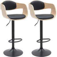 BARHOCKER 2er Set Lederlook natura/schwarz - Eukalyptusholzfarben/Schwarz, Textil/Metall (50/86/48cm) - CLP