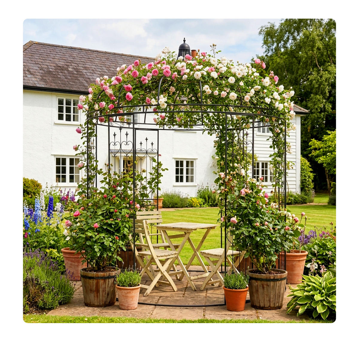 PAVILON růží - černá, kov (232/271/232cm) - Relaxdays