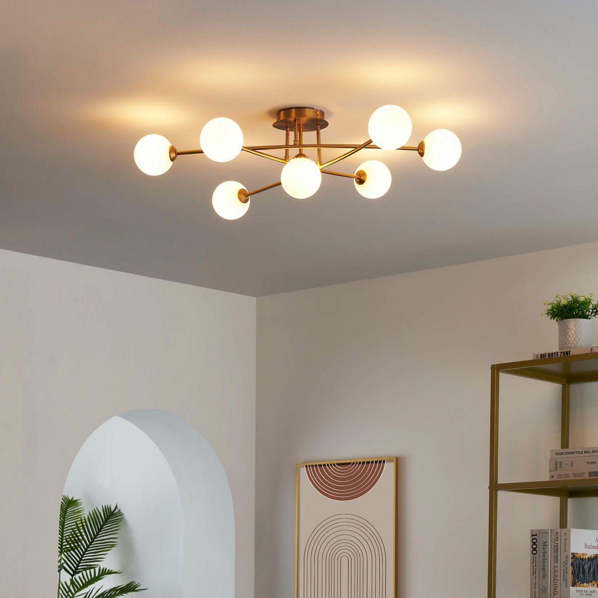 DECKENLEUCHTE Estrela, Gold / Messing, 85cm - Goldfarben, Glas (85/85/22cm) - KOSILUM