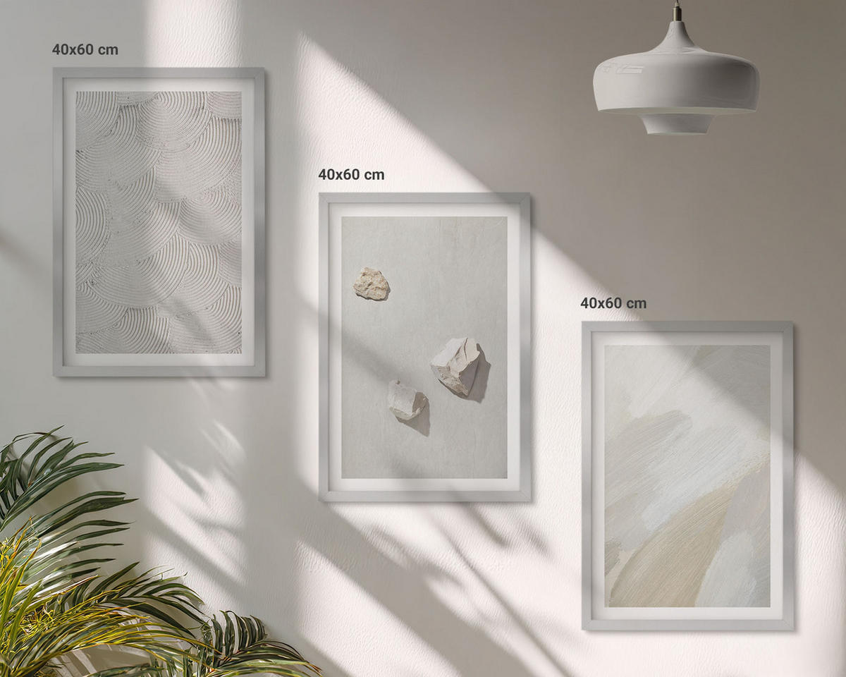 WANDBILDER 3er Set - 40x60 cm Silberner Rahmen - Sandsteine moderne Farbe - Silberfarben, Kunststoff (40/60cm) - ArtPrintCave