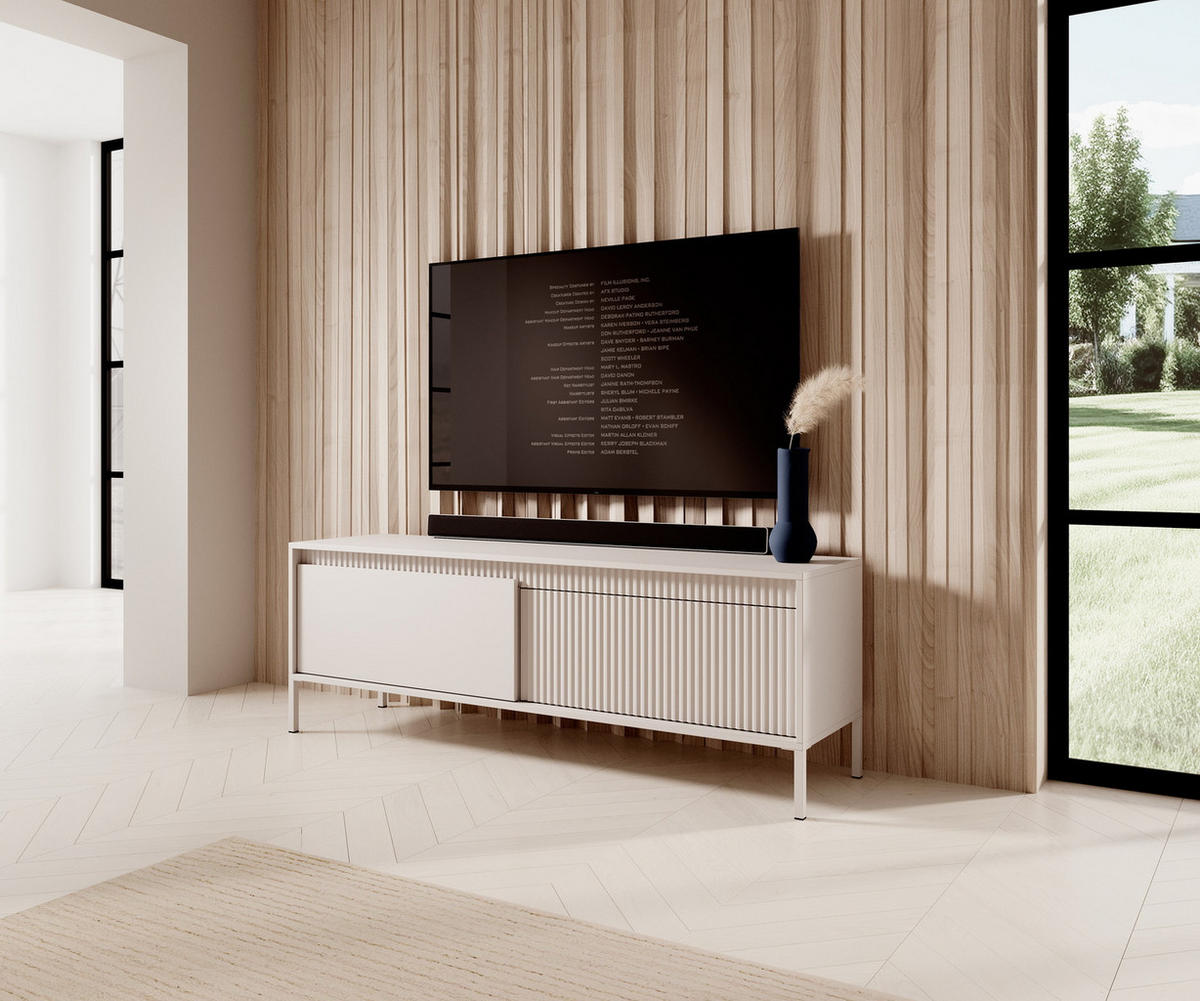 TV-SCHRANK Beige 155 cm Santori auf Beine, 2 Türen - Beige, Holz (154/53/40cm) - Emporius