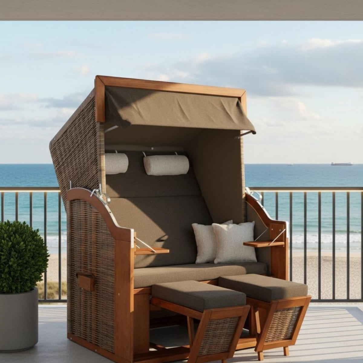 STRANDKORB Tinnum 2 Sitzer Pinie PE griseum - Braun/Grau, Metall (115/38/92cm) - Mr. Deko