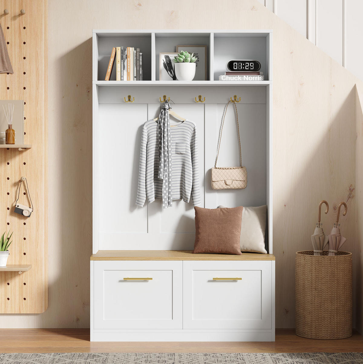 GARDEROBENSET mit Sitzbank 105 x 40 x 180 cm Holzoptik Weiß - Weiß, Holzwerkstoff (40/180/105cm) - Beauniv
