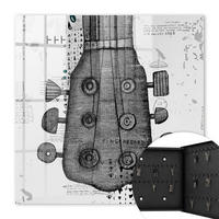 SCHLÜSSELBOX Schwarz 30x30 cm- Türöffnung nach rechts - Gitarrenillustration - Weiß, Metall (30/30/5cm) - TULUP