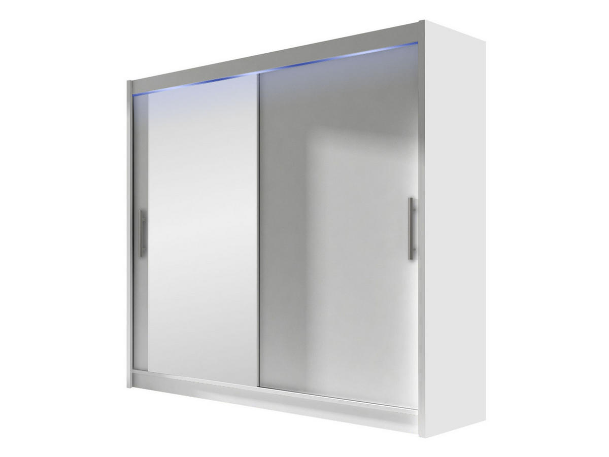 KLEIDERSCHRANK London VI, mit RGB LED Beleuchtung - Silberfarben/Weiß, Holzwerkstoff/Kunststoff (180/215/58cm) - MIRJAN24