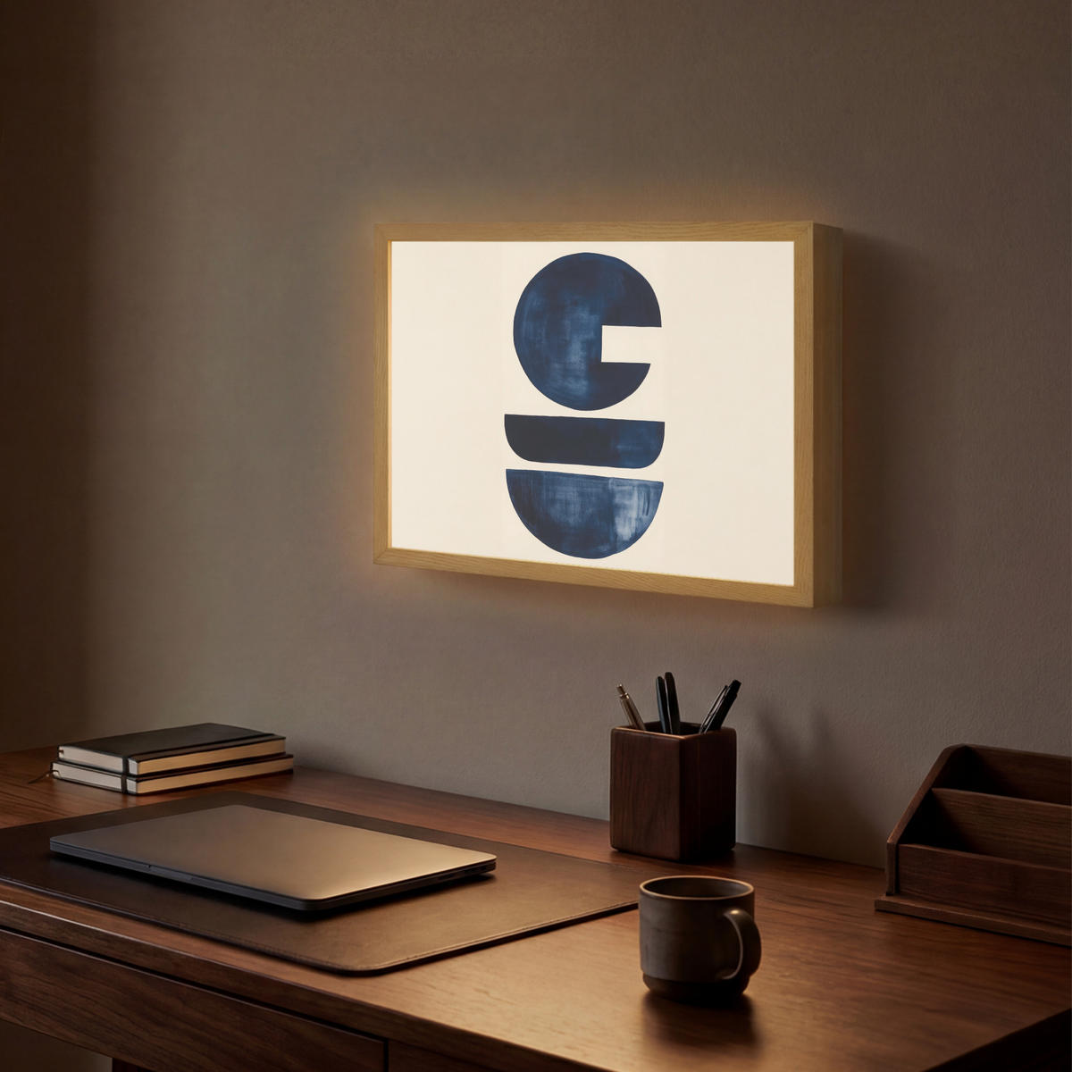 NÁSTĚNNÁ LAMPA S AKUMULÁTOREM Tvary - modrá - abstraktní 40x30 cm - tmavě modrá, kompozitní dřevo (40/30/8cm) - OnlyWow