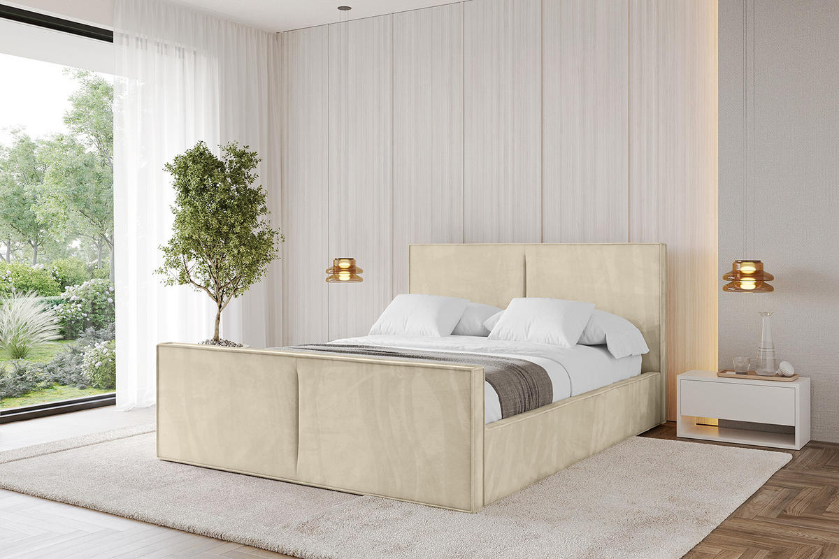 POLSTERBETT mit Bettkasten, Fußteil und Lattenrost, Boxbett mit Matratze H3/H4 - TIVON-Z 120x200 Beige - Ecru, Holzwerkstoff/Textil (120/200cm) - ALTDECOR
