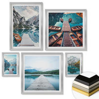 WANDBILDER 5er Set - 50x50 cm & 20x30 cm & 40x60 cm Silberner Rahmen - Holzstege am See, Boote - Silberfarben, Kunststoff (40/60cm) - ArtPrintCave