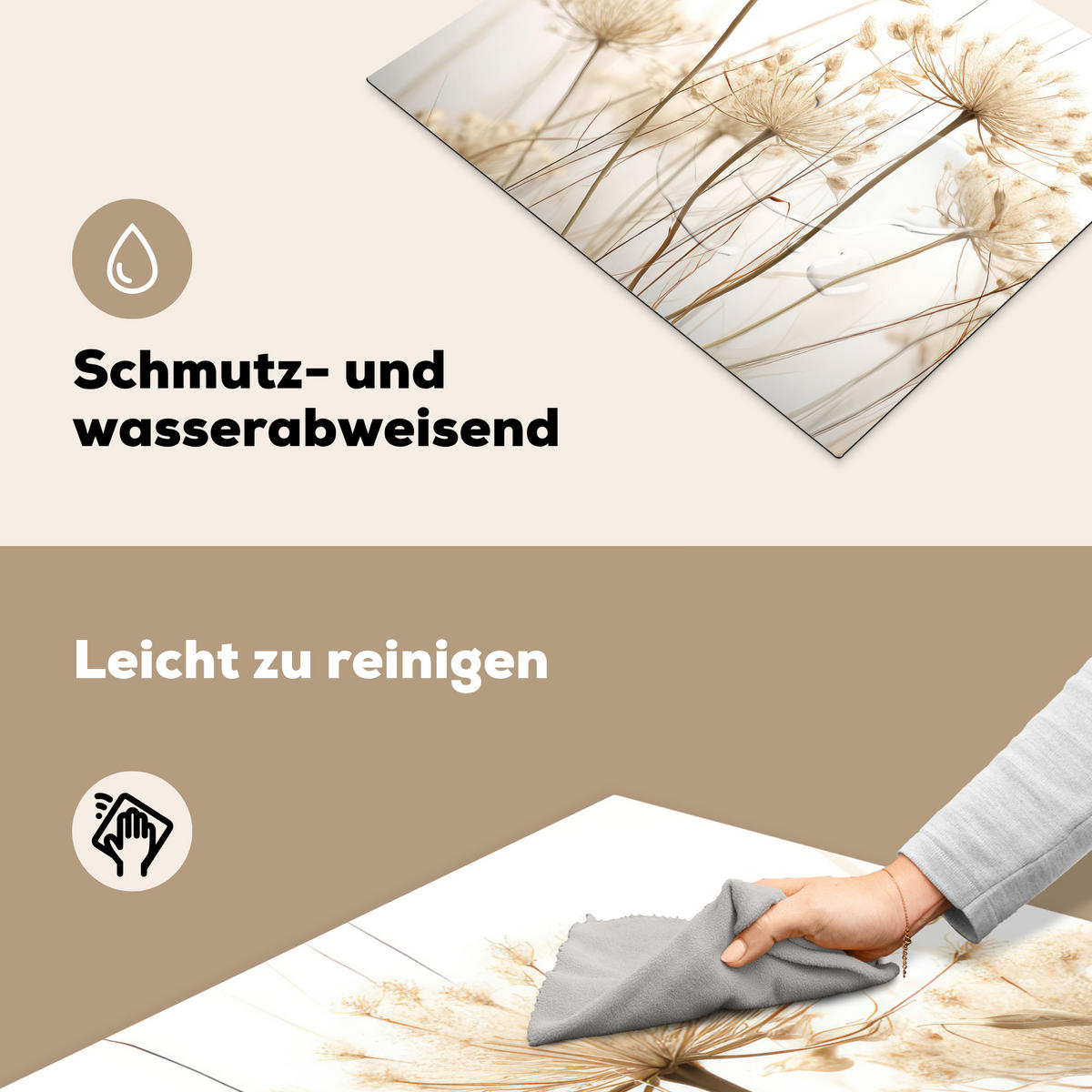 HERDABDECKPLATTE Blumen - Weiß - Sonnenlicht Herdabdeckung Induktionsfeld 65x52 cm - Ecru, Kunststoff (65/52/0.2cm) - MuchoWow