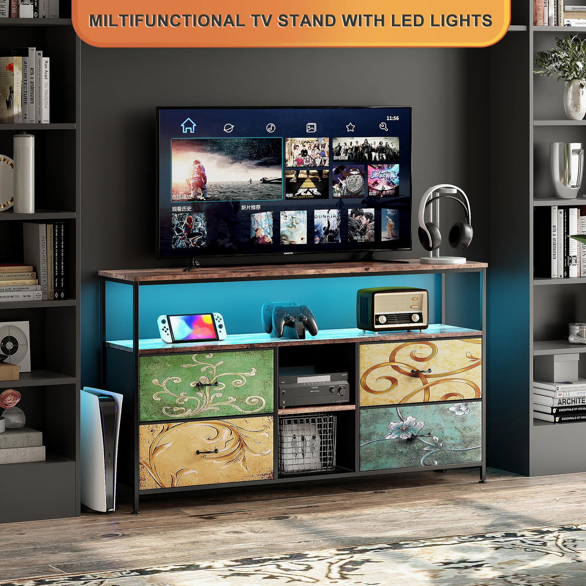 TV LOWBOARD 108x30x77 cm Metall Holz mehrfarbig - Naturfarben, Holz (108/76.8/29.8cm) - LEBENLANG