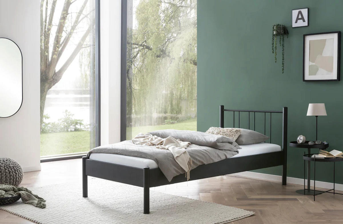 METALLBETT Moon / 140 x 200 cm / schwarz - Schwarz, Metall (140/200cm) - BED BOX