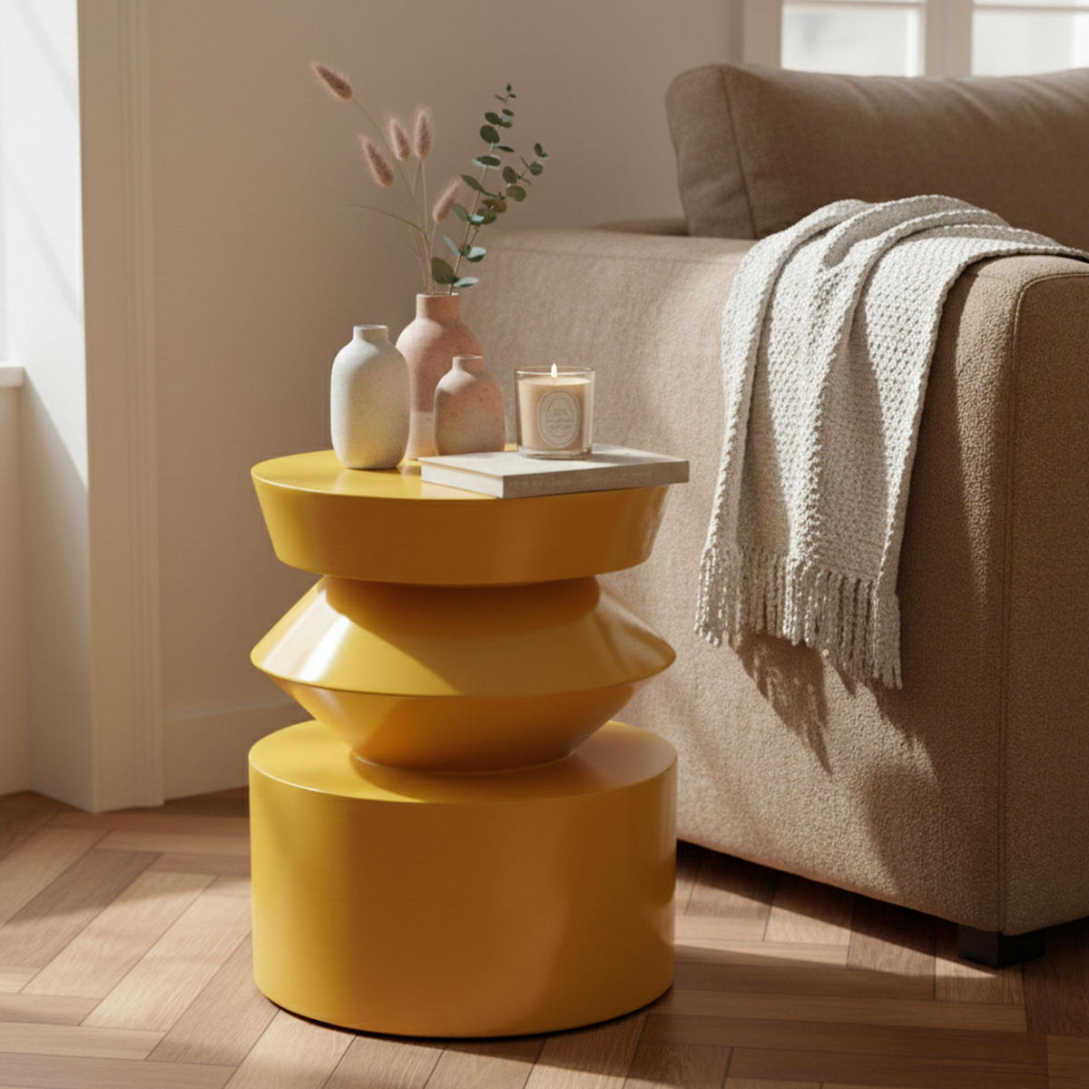 COUCHTISCH, Gelb - Gelb, Naturmaterialien (40/40/50cm) - Oviala