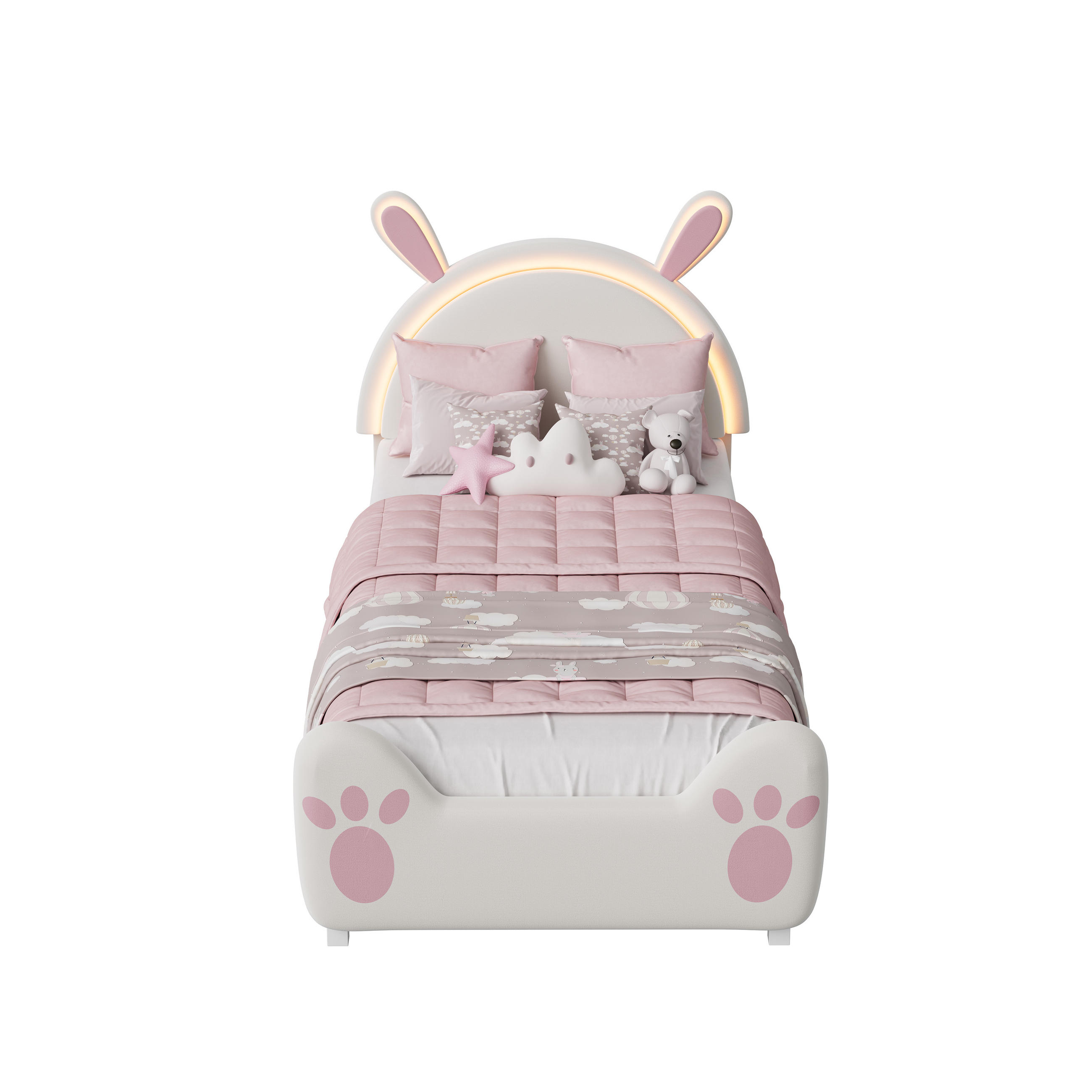 POLSTERBETT 90/200 cm mit LED-Leseleuchte im Cartoon Design - Rosa, Holz (90/200cm) - SHOPENTRA