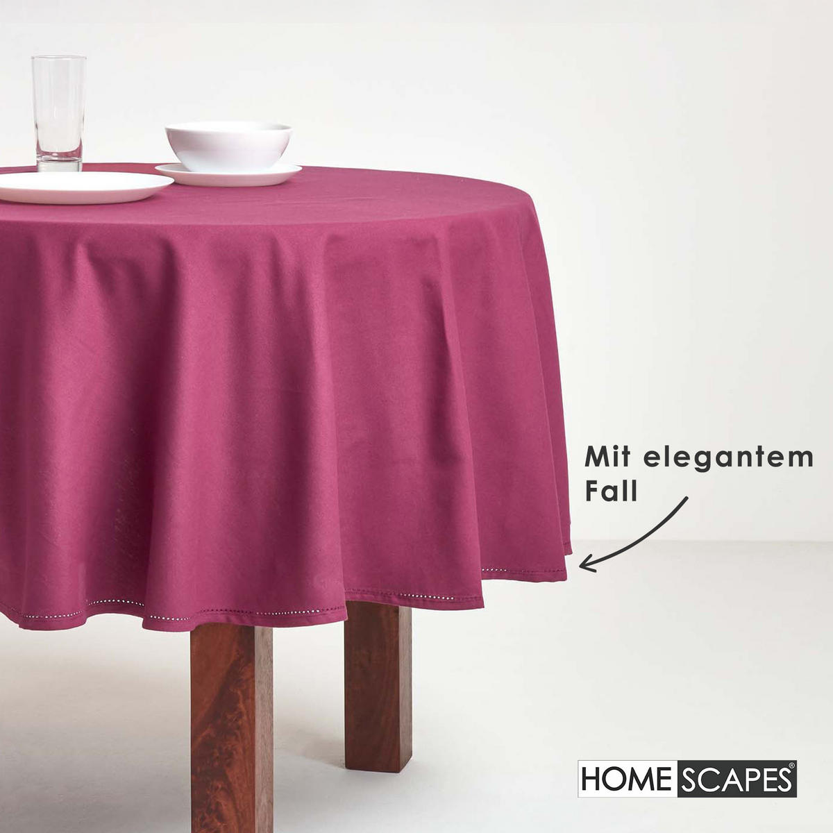 TISCHDECKE weinrot rund 178 cm, 100% Baumwolle - Weinrot, Textil (178/178cm) - Homescapes