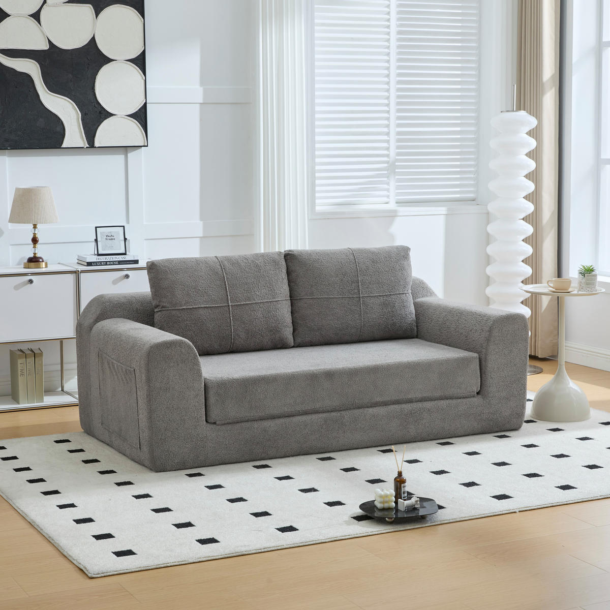 2-SITZER SCHLAFSOFA Samt Dunkelgrau klappbar mit Kissen - Dunkelgrau, Textil (179/61.5/95cm) - WISHDOR