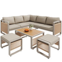 GARTENLOUNGE Beige 6-7 Personen Ecksofa Eisen Seil Kissen Set - Beige, Metall - FLIEKS