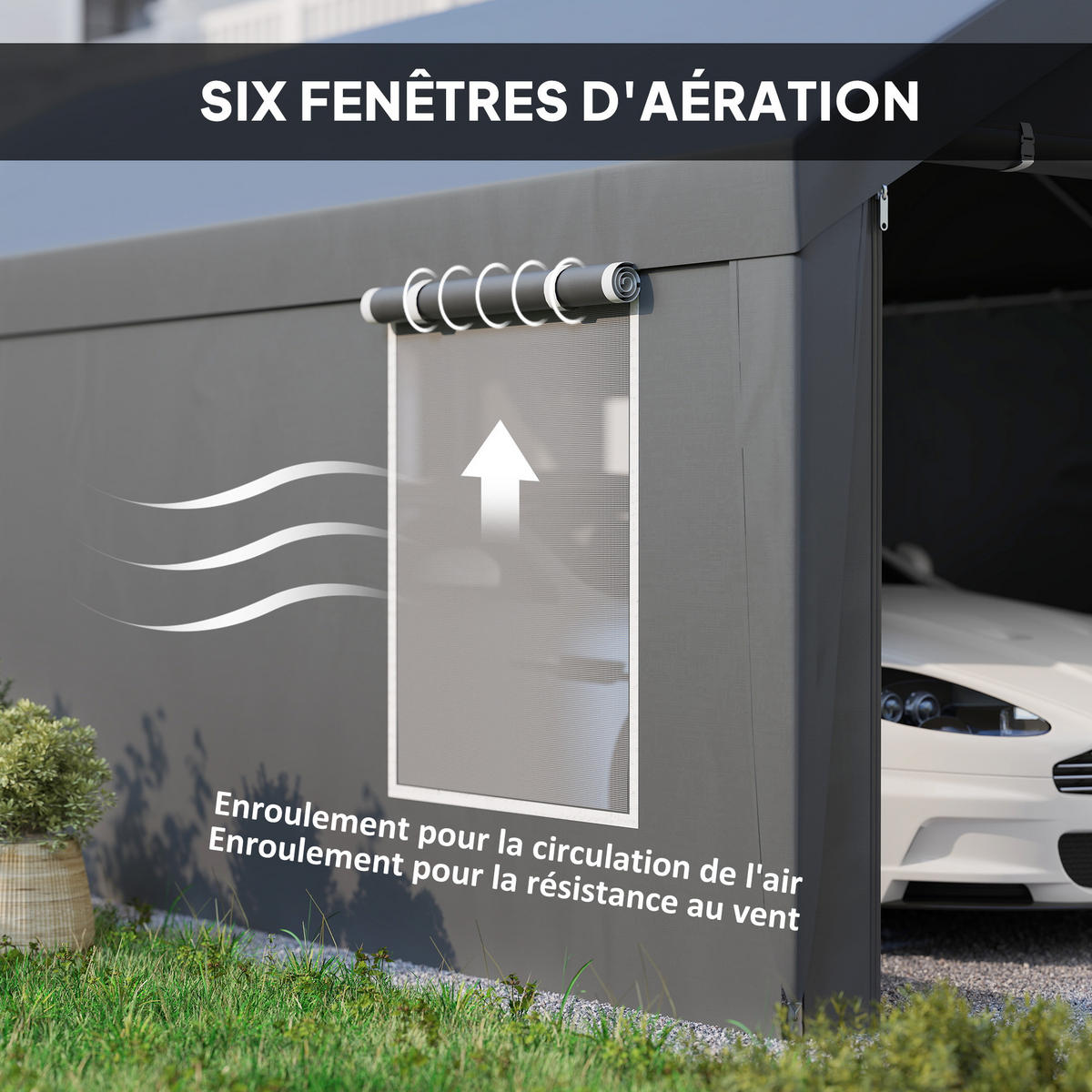CARPORT DE-12659 300/600 cm mit 2 Rolltüren und 4 Fenstern Dunkelgrau - Dunkelgrau, Kunststoff (303/280/600cm) - ComfortXL