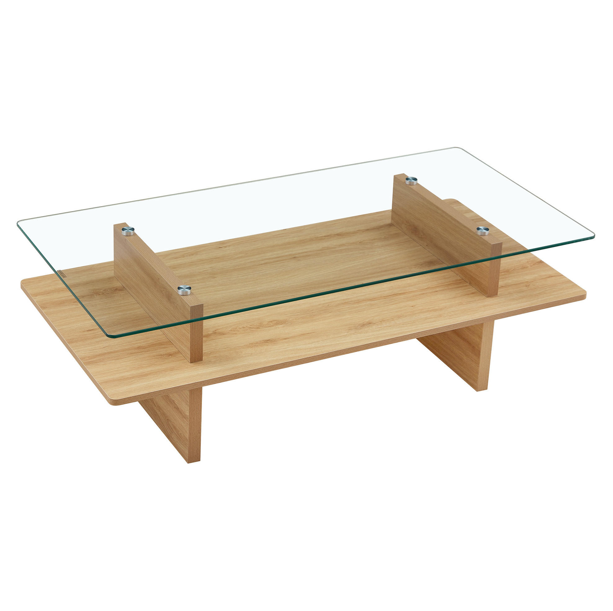 COUCHTISCH aus MDF und gehärtetem Glas in Naturfarben mit 2 Ablagen - Naturfarben, Holzwerkstoff (115/55/40cm) - Modfu