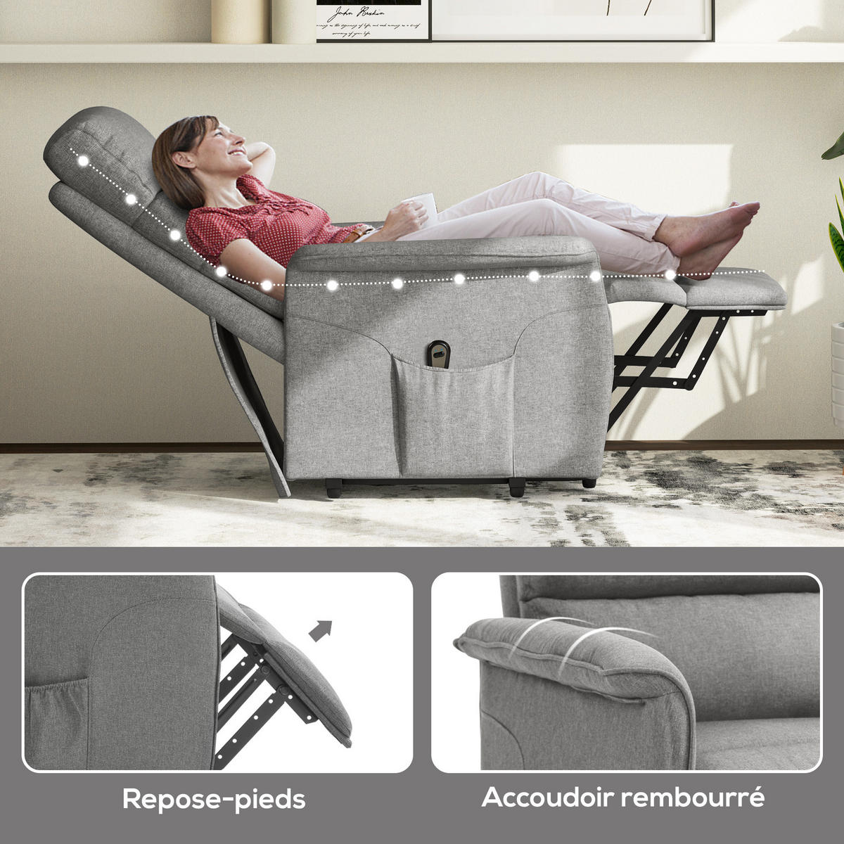 FERNSEHSESSEL DE-15414 elektrisch verstellbar mit Aufstehhilfe Grau - Grau, Textil (90/96/66cm) - ComfortXL