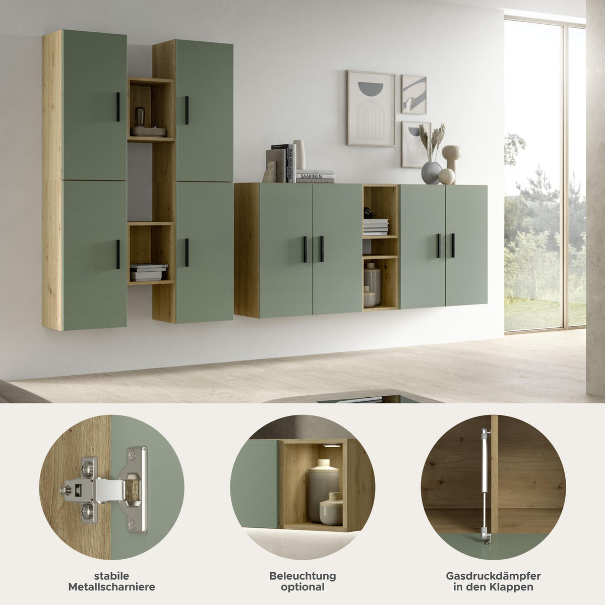 WOHNWAND The One Smoke Green 270/34/182 cm - Braun, Holzwerkstoff (270/182/34cm) - Xonox