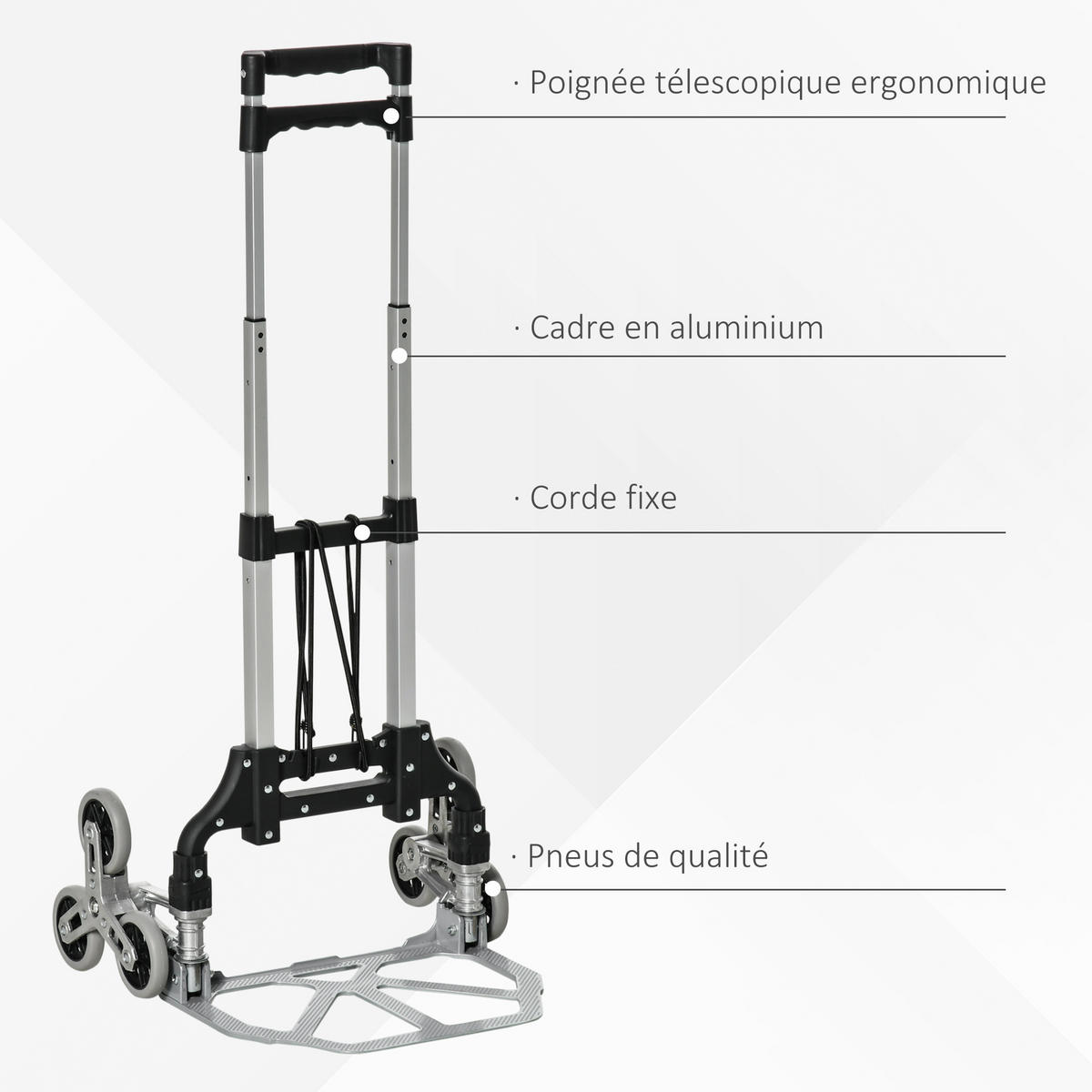 TREPPENSACKKARREN DE-18146 6 Rollen, klappbar, Aluminium Silber-Schwarz - Silberfarben, Metall (47/47/100cm) - ComfortXL