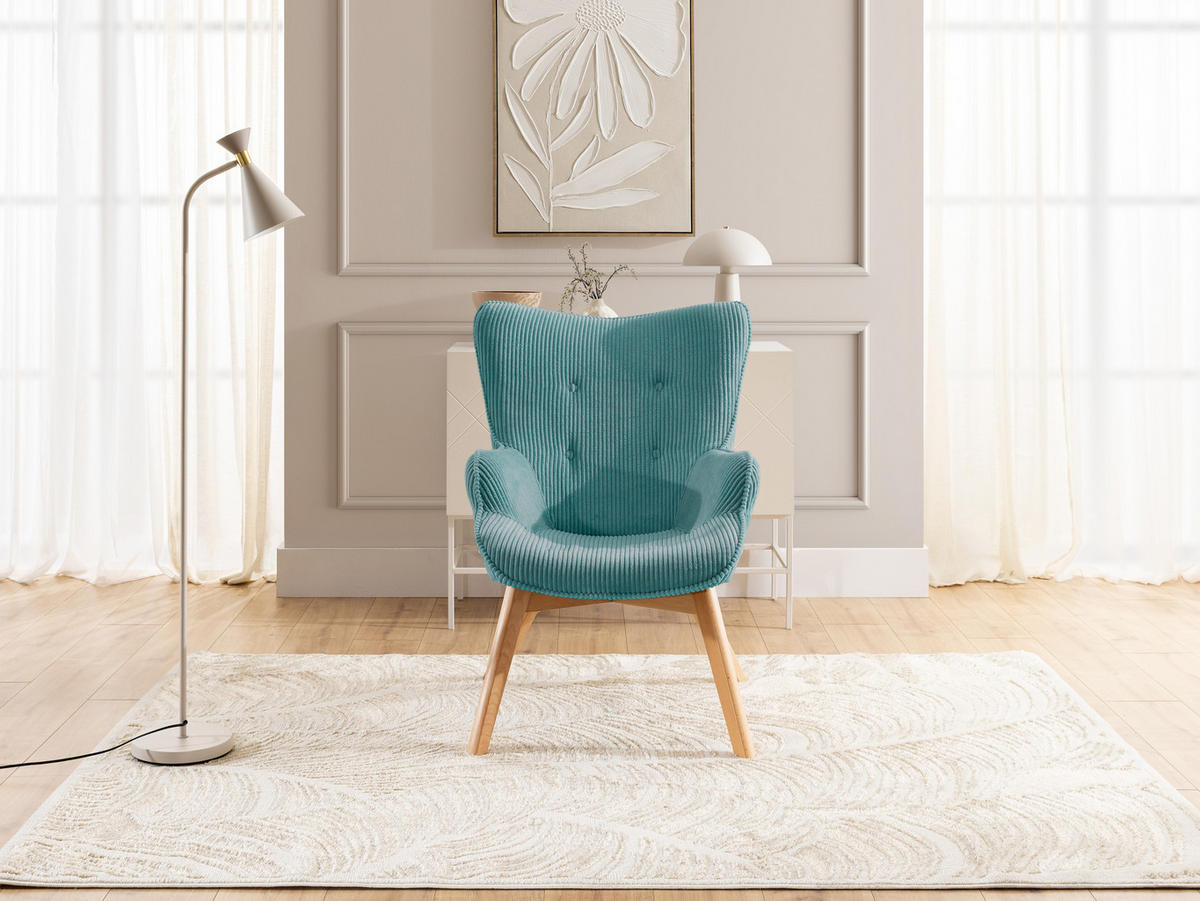 LOUNGESESSEL Lenari Türkis Cordstoff mit Füßen in Natur - Türkis/Naturfarben, Holz/Textil (71/96/86cm) - S-Style Möbel