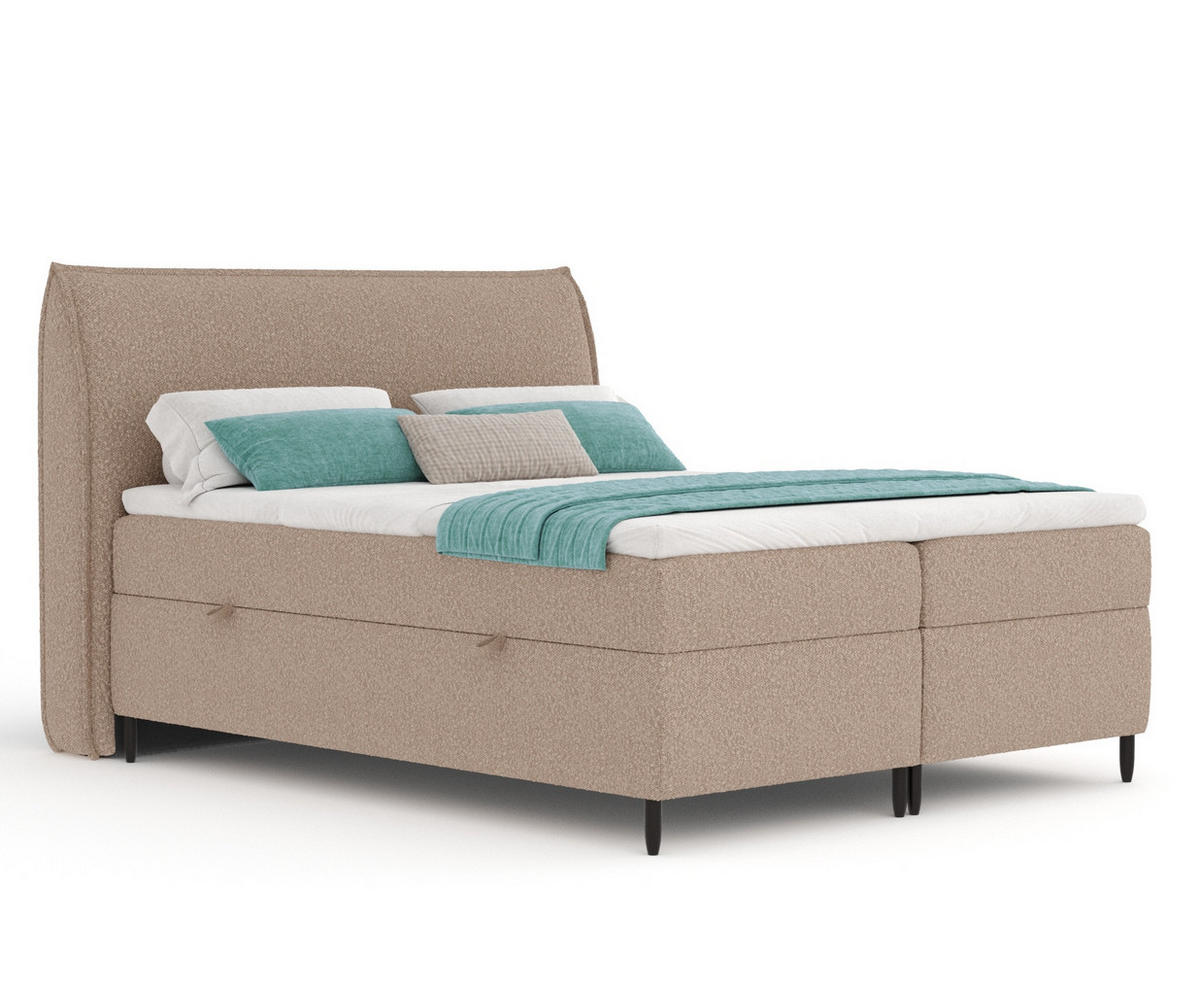 BOXBETT 200/200 cm Corvus, in Braun, Matratze, Topper, Bettkasten, H4 = sehr fest - Schwarz/Braun, Holz/Holzwerkstoff (200/200cm) - Maison de Reve