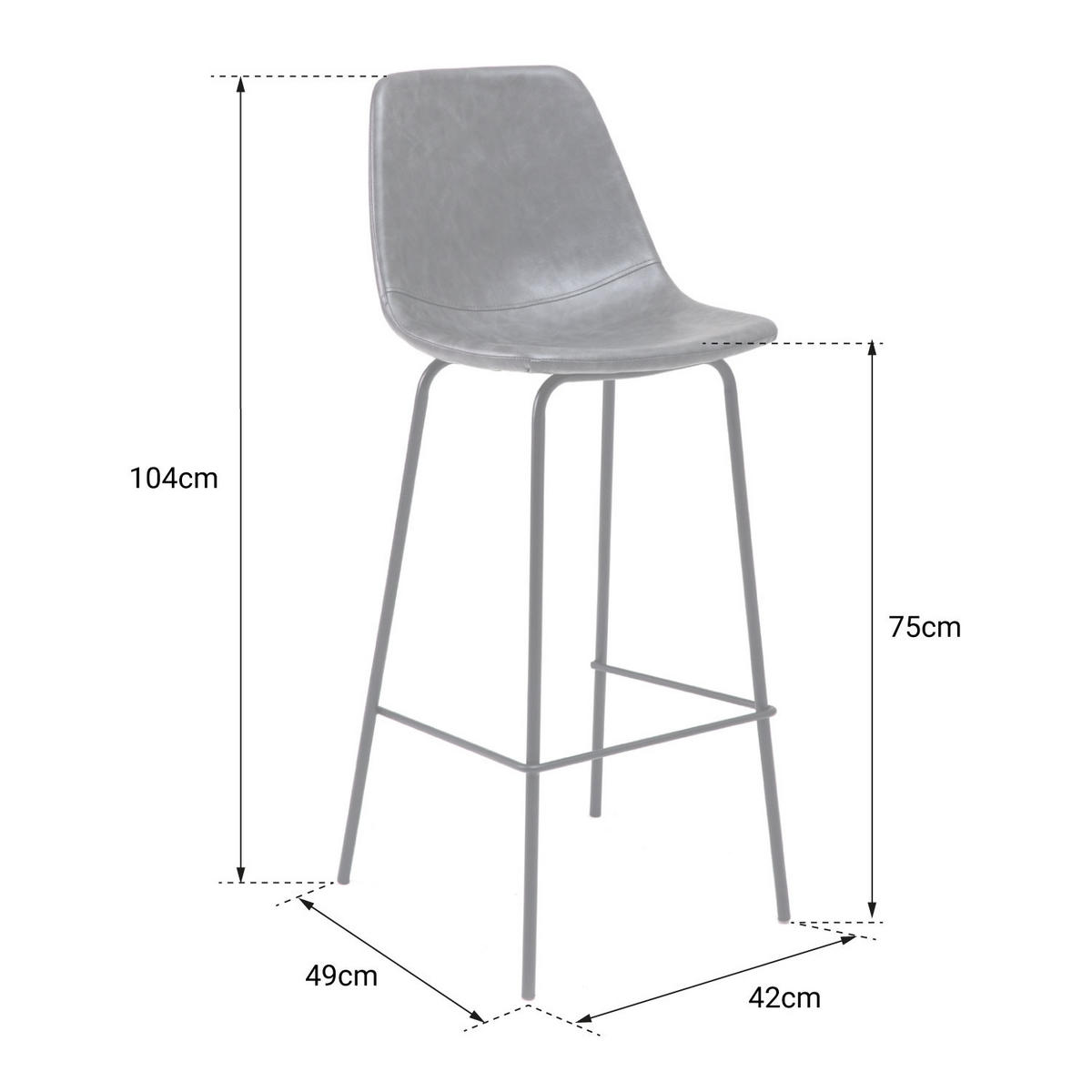 BARHOCKER Lucien Dunkelgrau Sitzhöhe 75cm 2er-Set - Grau, Kunststoff (43/104/49cm) - Happy Garden