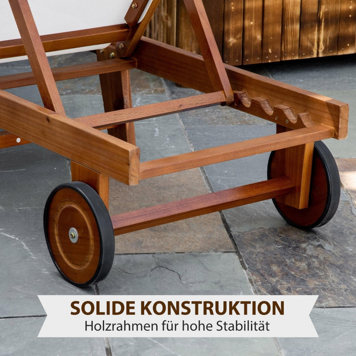 LIEGESTUHL Akazienholz verstellbar Textil Natur/Weiß - Naturfarben, Holz (55/88.5/198cm) - Kaket