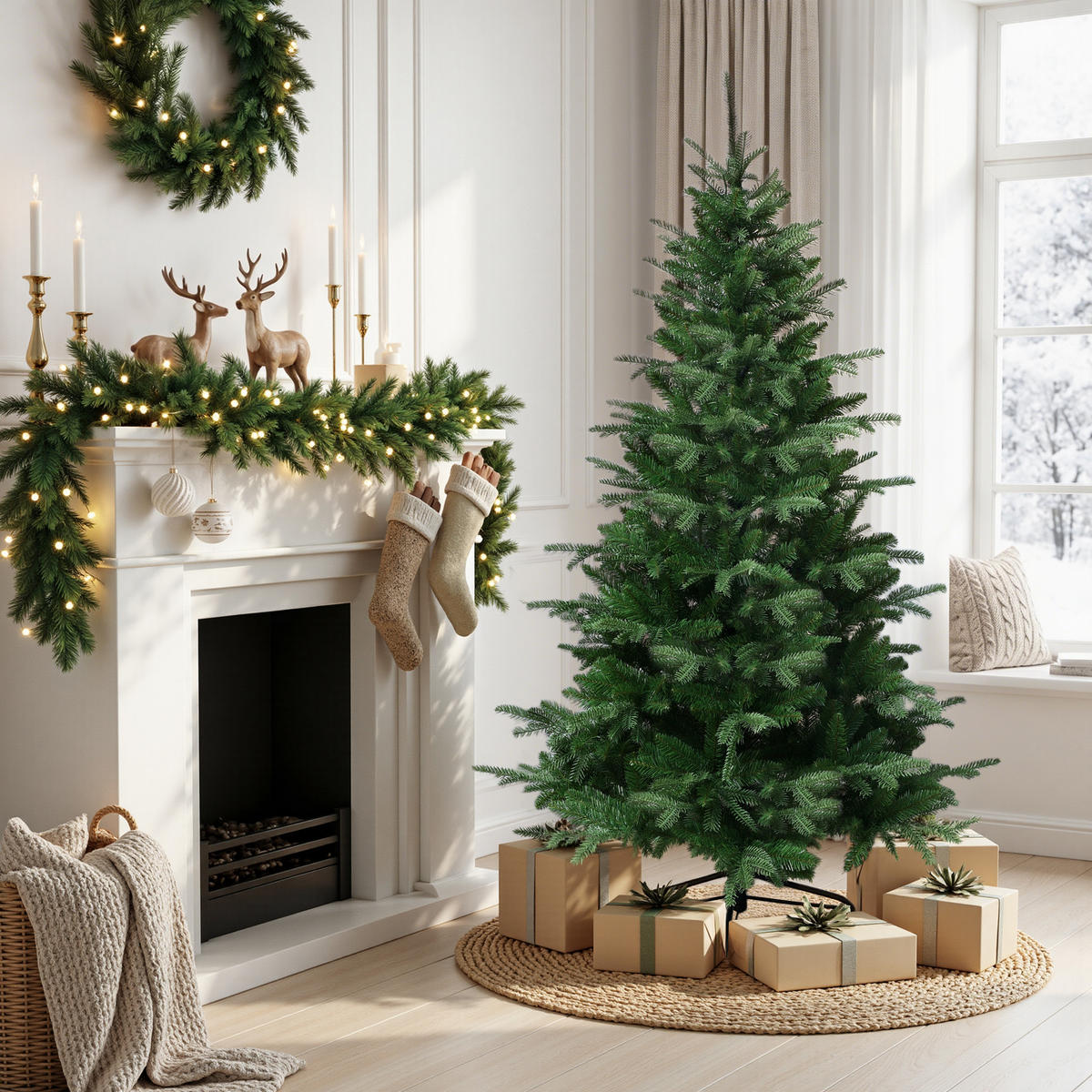 KÜNSTLICHER Weihnachtsbaum 180 cm, Naturgrün mit Metallständer - Grün, Kunststoff (180cm) - Hometopia