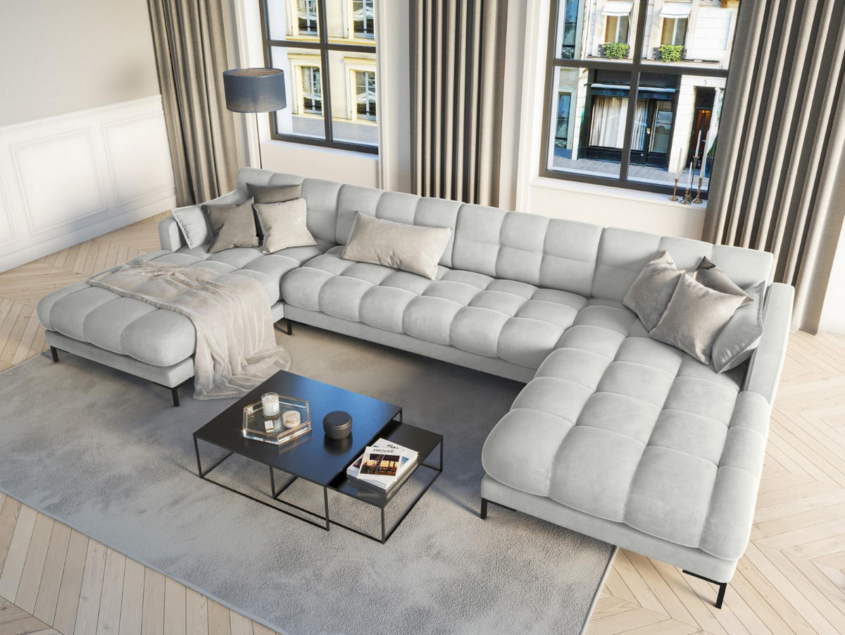 PANORAMASOFA Mamaia aus Samt silber 6 Sitzplätze - Silberfarben, Textil (185/75/383cm) - Micadoni