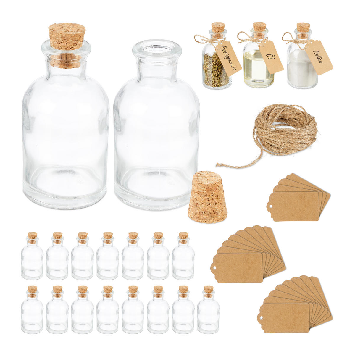 DEKOGLÄSER - Transparent, Glas/Naturmaterialien (5/9/5cm) - Relaxdays