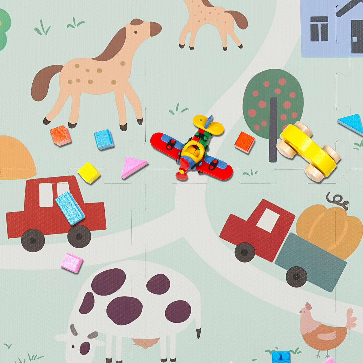 21-DIELNA farmárska podložka - viacfarebná, plast (89.5/89.5cm) - Relaxdays