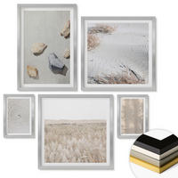 WANDBILDER 5er Set - 50x50 cm & 20x30 cm & 40x60 cm Silberner Rahmen - Boho-Naturtexturen - Silberfarben, Kunststoff (40/60cm) - ArtPrintCave