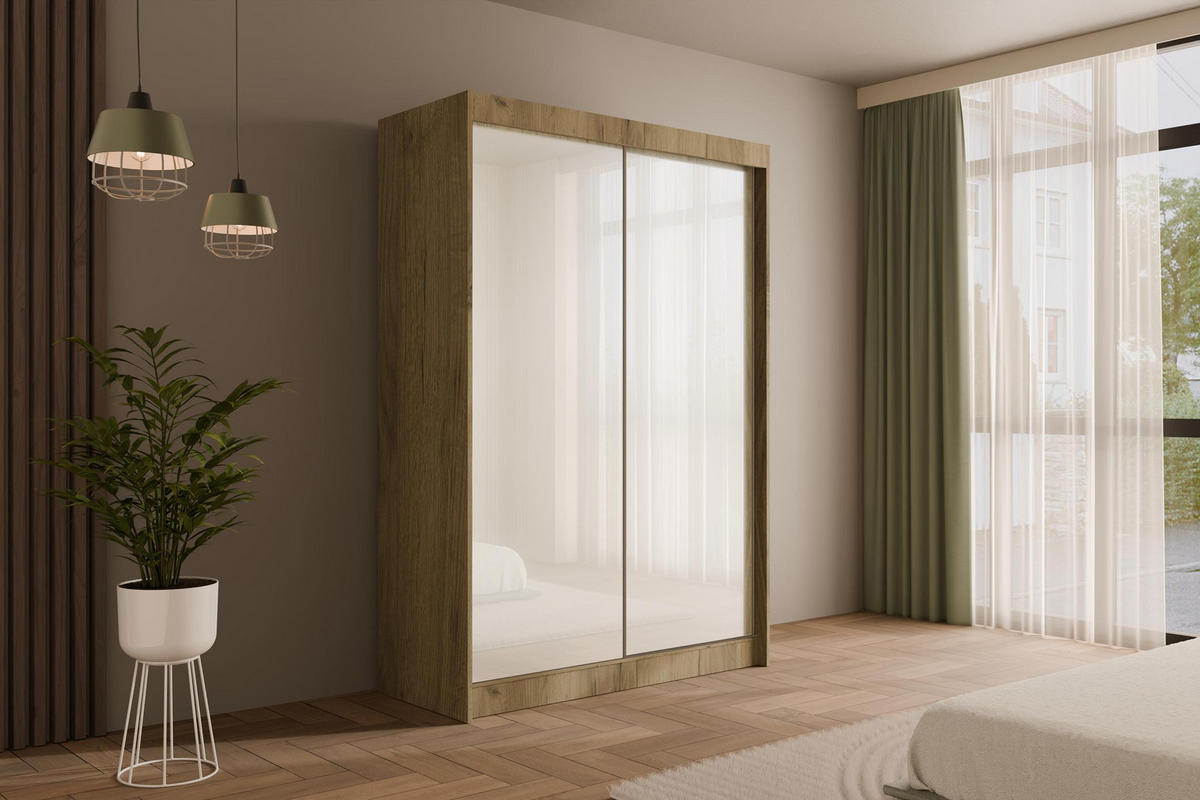KLEIDERSCHRANK PEKA - 150 cm - Eichefarben|Weiß - Eichefarben/Weiß, Holzwerkstoff (150/215/61cm) - ALTDECOR